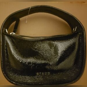 STAUD Black Patent Leather mini baguette zipper Bag